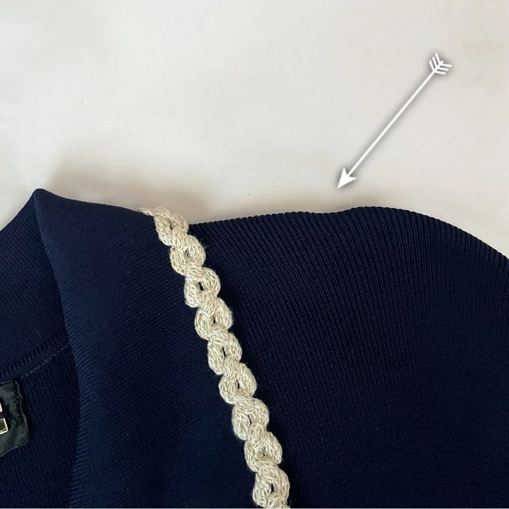ALEXIA ADMOR Navy Knit Piper Dress w/ Pearl Buttons Embroidered Collar & Pockets - Picture 10 of 13
